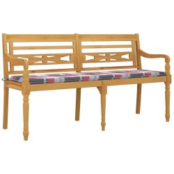 Banc Batavia coussin à motif de carreaux rouges 150cm Bois teck 567823567823