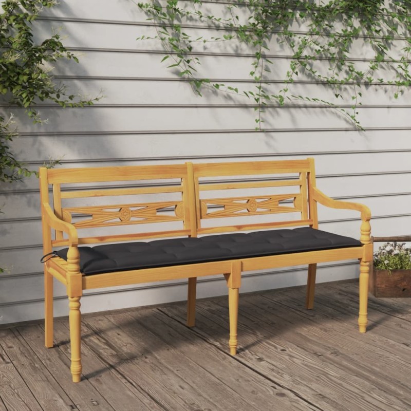 Banc Batavia avec coussin anthracite 150 cm Bois de teck massif 567824567824