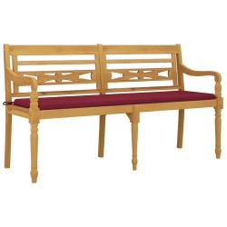 Banc Batavia avec coussin rouge bordeaux 150cm Bois teck massif 567831567831