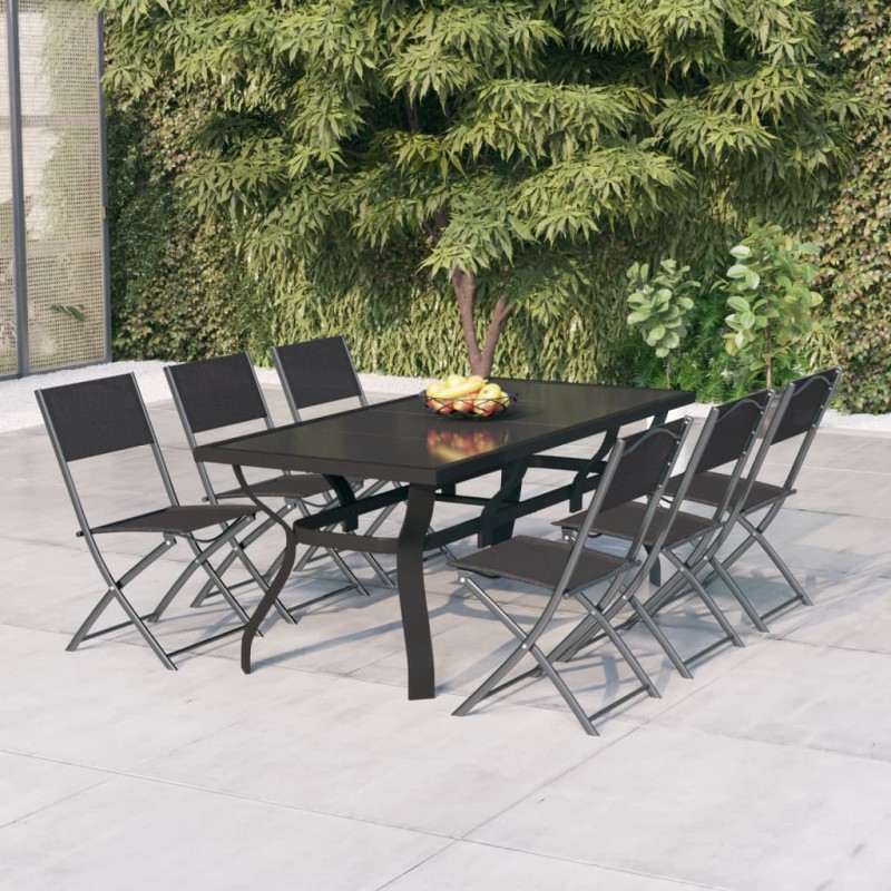 Ensemble à manger de jardin 7 pcs Gris et noir 567834567834