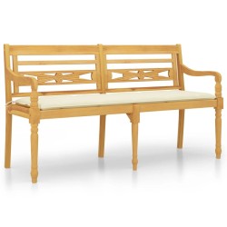 Banc Batavia avec coussin crème 150 cm Bois de teck massif 567837567837