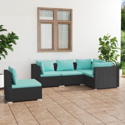 Salon de jardin 5 pcs avec coussins Résine tressée Noir 567839567839