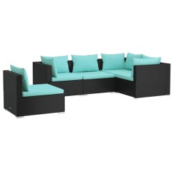 Salon de jardin 5 pcs avec coussins Résine tressée Noir 567839567839