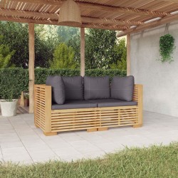 Canapés d'angle de jardin et coussins 2 pcs Bois teck massif 567840567840
