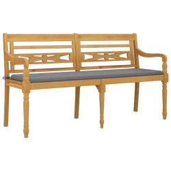 Banc Batavia avec coussin gris 150 cm Bois de teck massif 567843567843