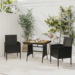 Ensemble à manger d'extérieur 3 pcs Résine tressée Noir 567946567946