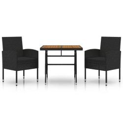 Ensemble à manger d'extérieur 3 pcs Résine tressée Noir 567946567946