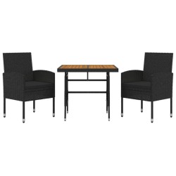 Ensemble à manger d'extérieur 3 pcs Résine tressée Noir 567946567946