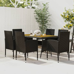 Ensemble à manger d'extérieur 7 pcs Résine tressée Noir 567951567951
