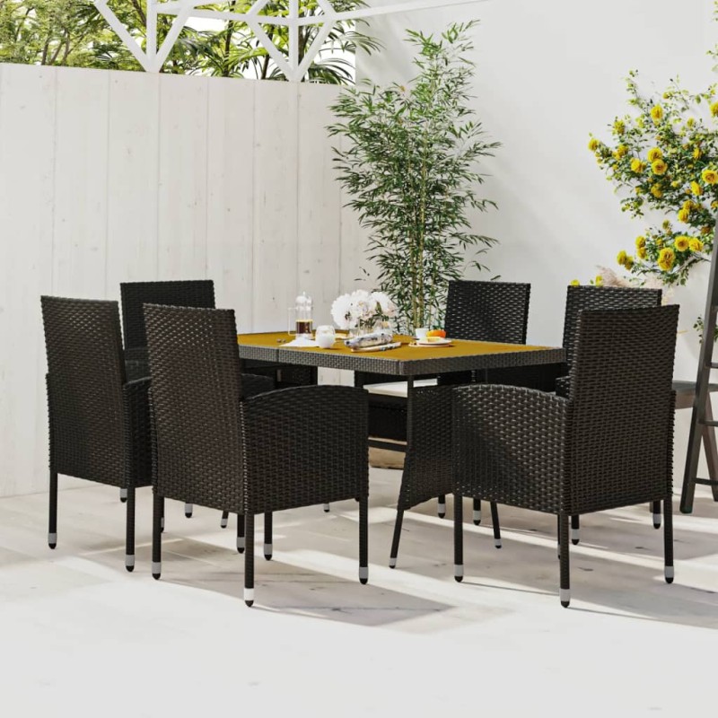 Ensemble à manger d'extérieur 7 pcs Résine tressée Noir 567951567951