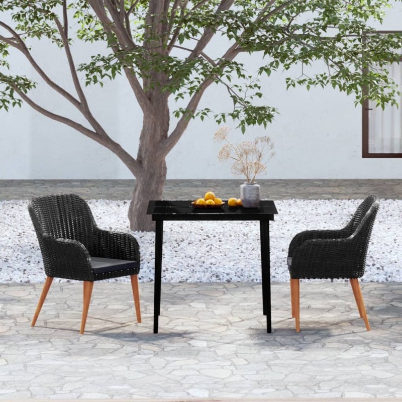 Ensemble à manger de jardin avec coussins 3 pcs noir 567983567983
