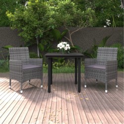 Ensemble à manger de jardin coussins 3 pcs Résine tressée Verre 567984567984