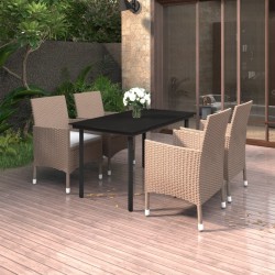 Ensemble à manger de jardin coussins 5 pcs Résine tressée Verre 567985567985