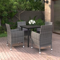 Ensemble à manger de jardin coussins 5 pcs Résine tressée Verre 567996567996