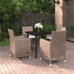 Ensemble à manger de jardin coussins 5 pcs Résine tressée Verre 567997567997