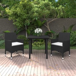 Ensemble à manger de jardin coussins 3 pcs Résine tressée Verre 567999567999