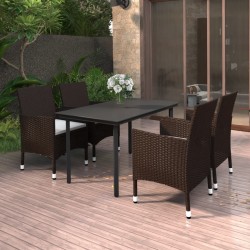 Ensemble à manger de jardin coussins 5 pcs Résine tressée Verre 568000568000