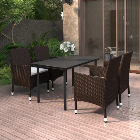 Ensemble à manger de jardin coussins 5 pcs Résine tressée Verre 568000568000