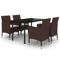 Ensemble à manger de jardin coussins 5 pcs Résine tressée Verre 568000568000
