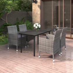 Ensemble à manger de jardin coussins 5 pcs Résine tressée Verre 568004568004