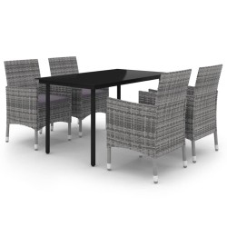 Ensemble à manger de jardin coussins 5 pcs Résine tressée Verre 568004568004