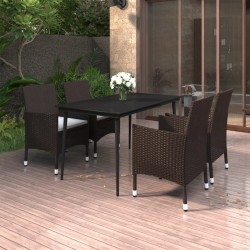 Ensemble à manger de jardin coussins 5 pcs Résine tressée Verre 568040568040