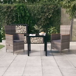 Ensemble à manger de jardin avec coussins 3 pcs Gris 568043568043