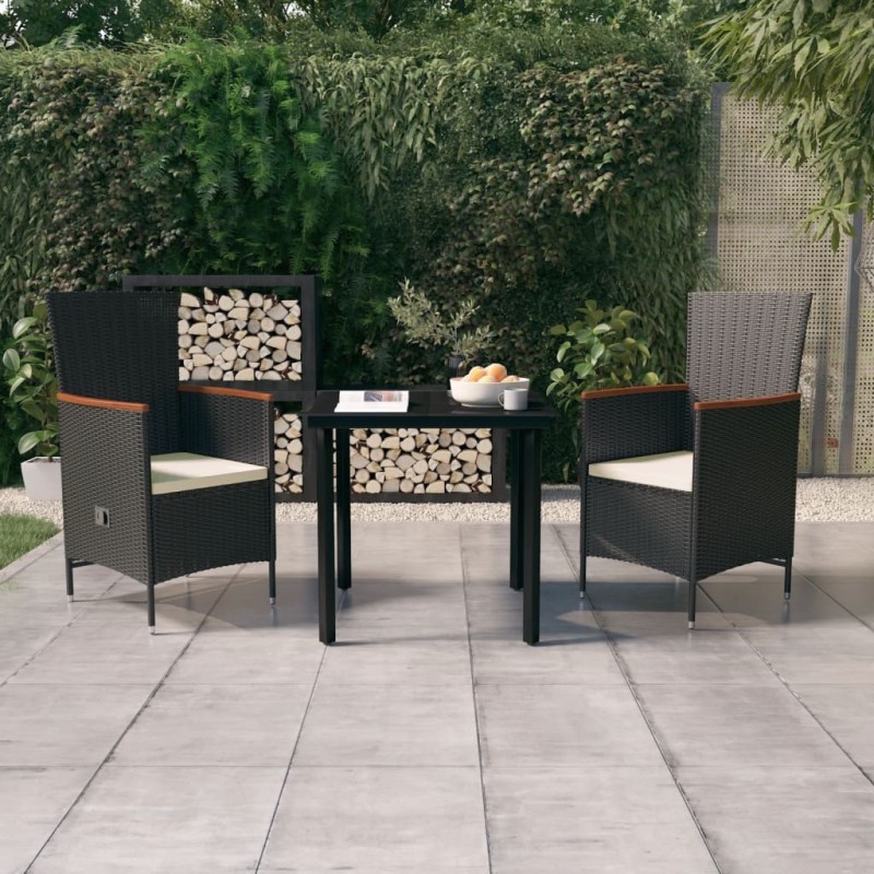Ensemble à manger de jardin avec coussins 3 pcs noir 568044568044