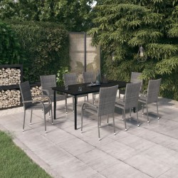 Ensemble à manger de jardin 9 pcs Gris et noir 568047568047