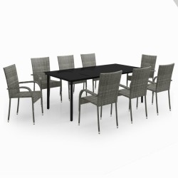 Ensemble à manger de jardin 9 pcs Gris et noir 568047568047