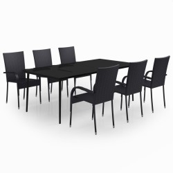 Ensemble à manger de jardin 7 pcs Noir 568048568048