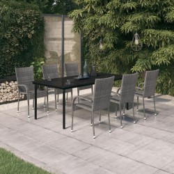 Ensemble à manger de jardin 7 pcs Gris et noir 568049568049