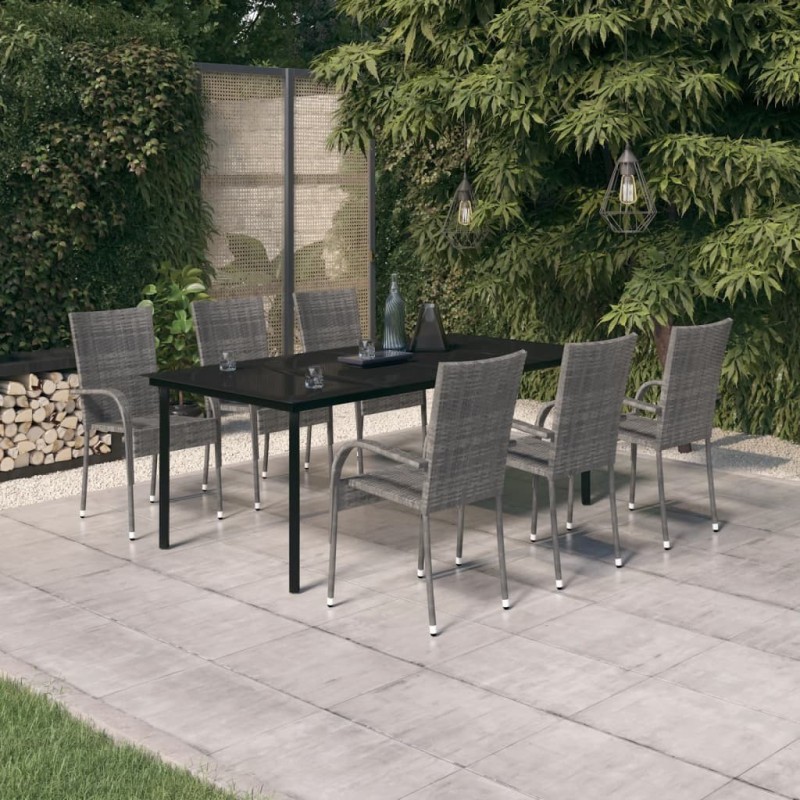 Ensemble à manger de jardin 7 pcs Gris et noir 568049568049