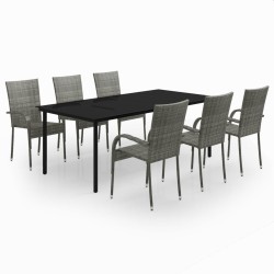 Ensemble à manger de jardin 7 pcs Gris et noir 568049568049