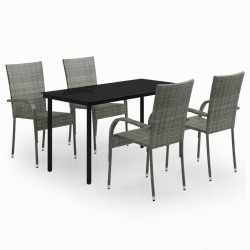 Ensemble à manger de jardin 5 pcs Gris et noir 568050568050