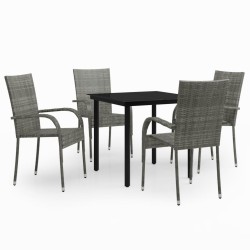 Ensemble à manger de jardin 5 pcs Gris et noir 568051568051