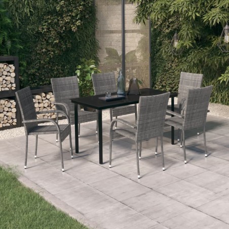 Ensemble à manger de jardin 7 pcs Gris et noir 568052568052