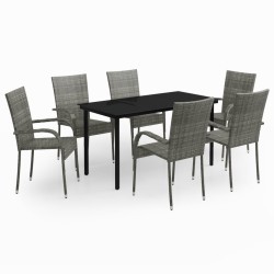Ensemble à manger de jardin 7 pcs Gris et noir 568052568052