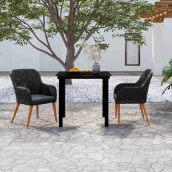 Ensemble à manger de jardin avec coussins 3 pcs noir 568057568057