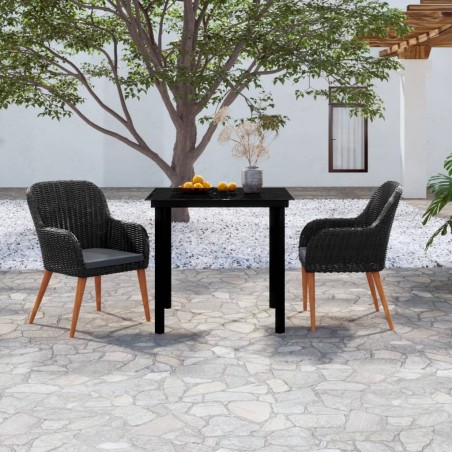 Ensemble à manger de jardin avec coussins 3 pcs noir 568057568057