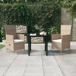 Ensemble à manger de jardin avec coussins 3 pcs Beige 568067568067