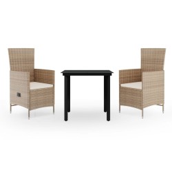 Ensemble à manger de jardin avec coussins 3 pcs Beige 568067568067