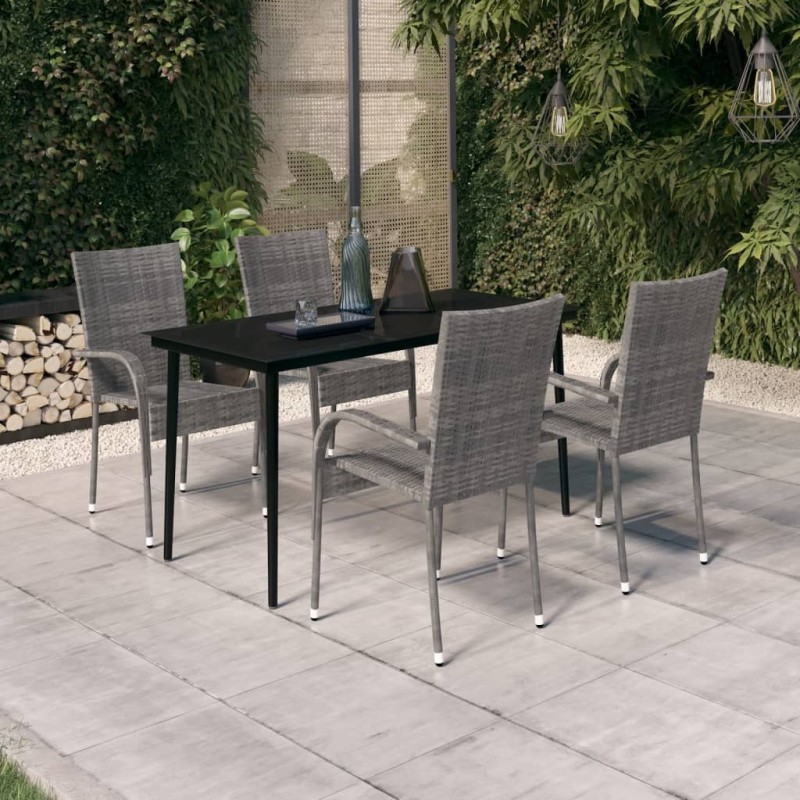 Ensemble à manger de jardin 5 pcs Gris et noir 568069568069