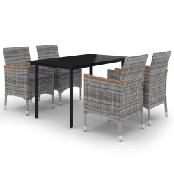 Ensemble à manger de jardin coussins 5 pcs Résine tressée Verre 568074568074