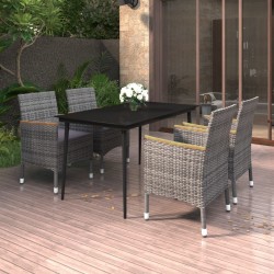 Ensemble à manger de jardin coussins 5 pcs Résine tressée Verre 568075568075