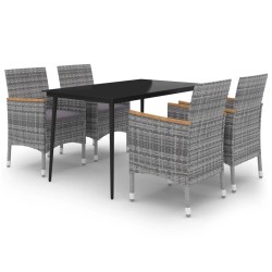 Ensemble à manger de jardin coussins 5 pcs Résine tressée Verre 568075568075