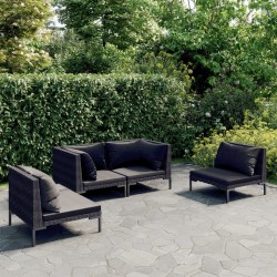 Salon de jardin 4 pcs avec coussins Résine tressée Gris foncé 568079568079