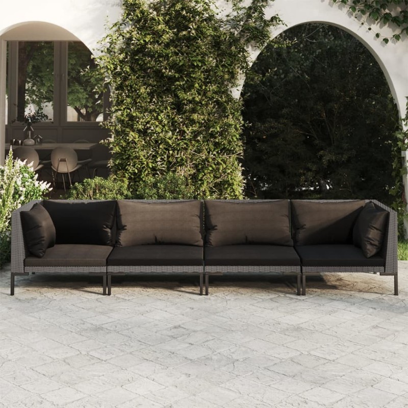 Salon de jardin 4 pcs avec coussins Résine tressée Gris foncé 568080568080