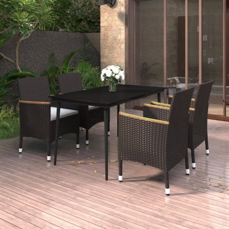 Ensemble à manger de jardin coussins 5 pcs Résine tressée Verre 568082568082