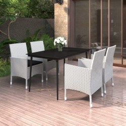 Ensemble à manger de jardin coussins 5 pcs Résine tressée Verre 568085568085